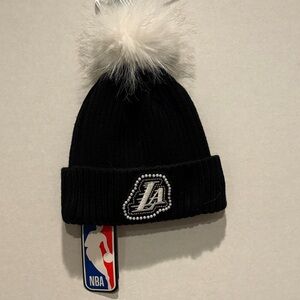 Los Angeles Lakers - Pearl Jeweled Black Beanie with White Fluffy Pom. NWT. NBA